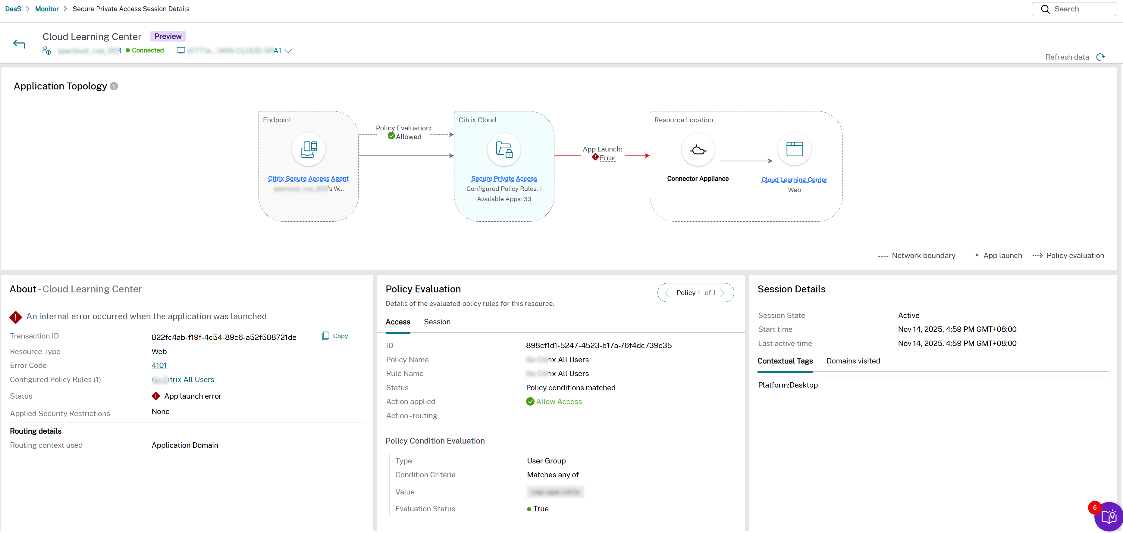 Application topology-web and SaaS-failed