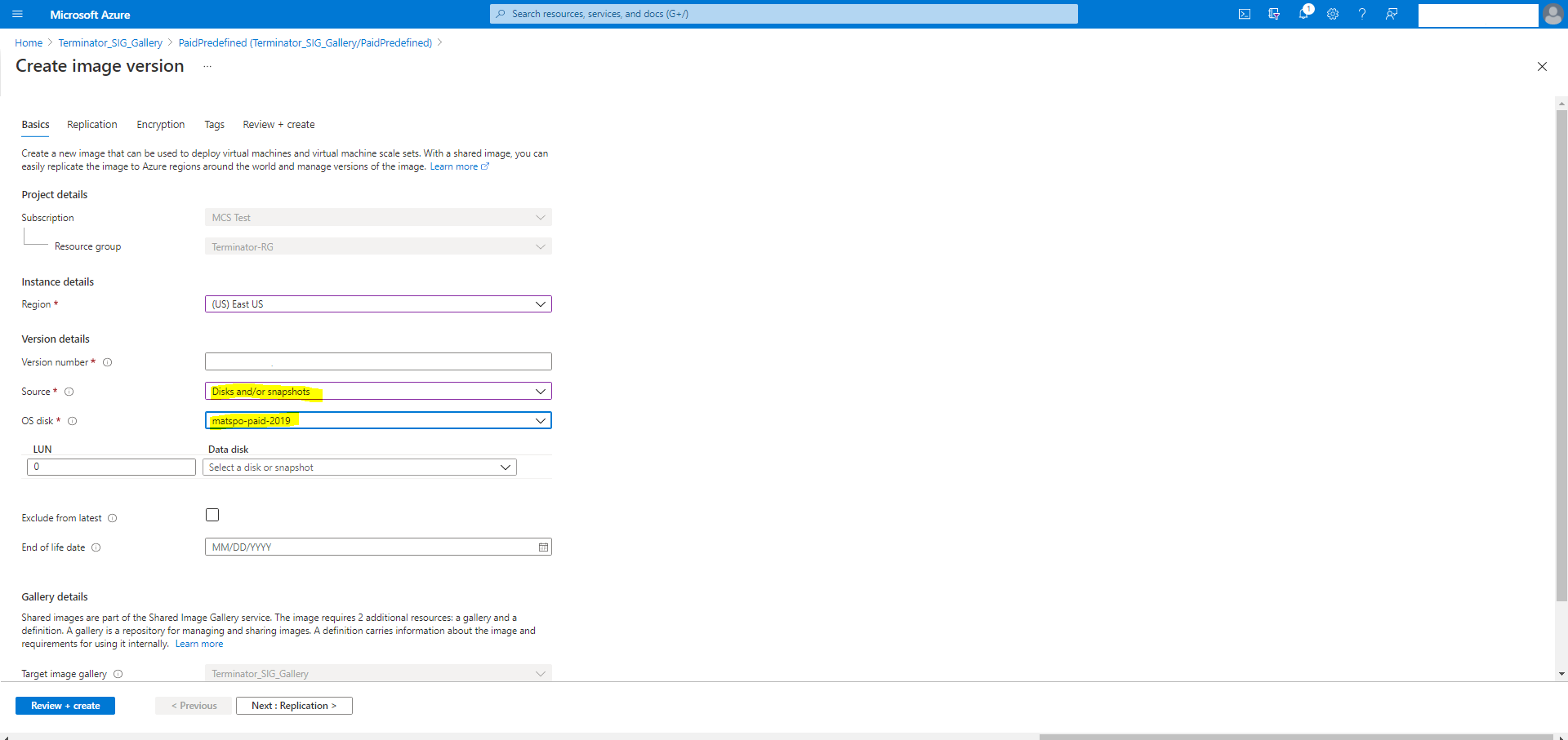 Azure Marketplace selects VDA options