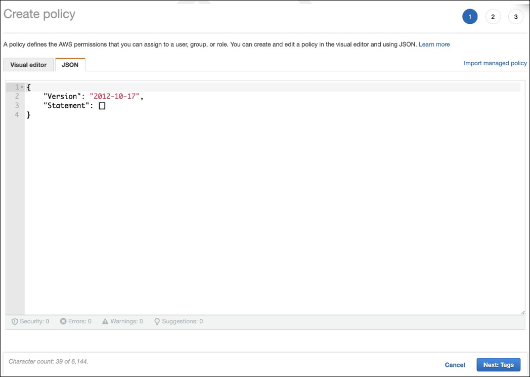 Create policy in JSON