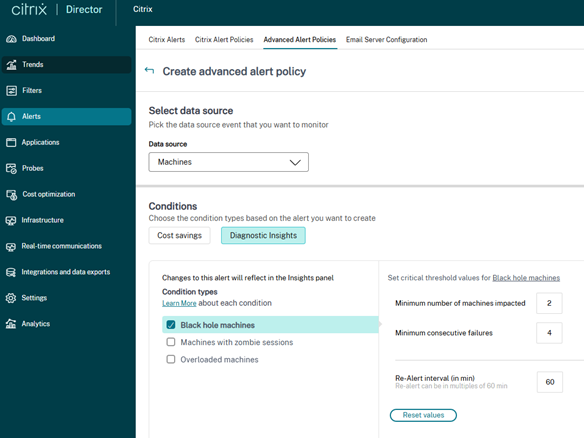Advanced alert policy