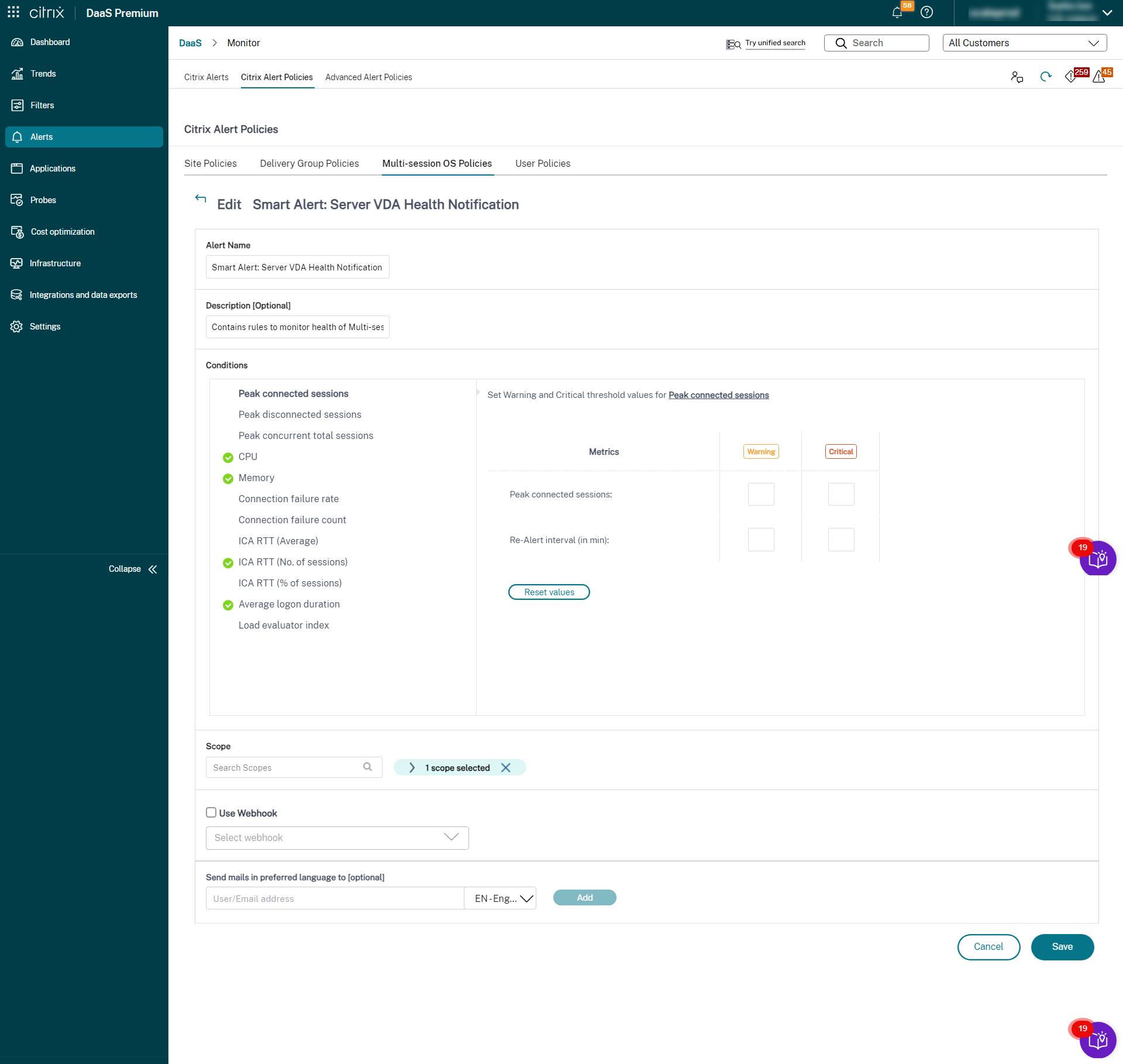 Built-in alerts