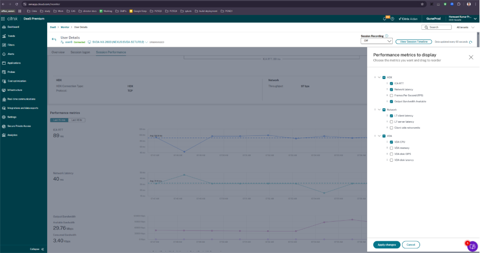 Session Performance metrics