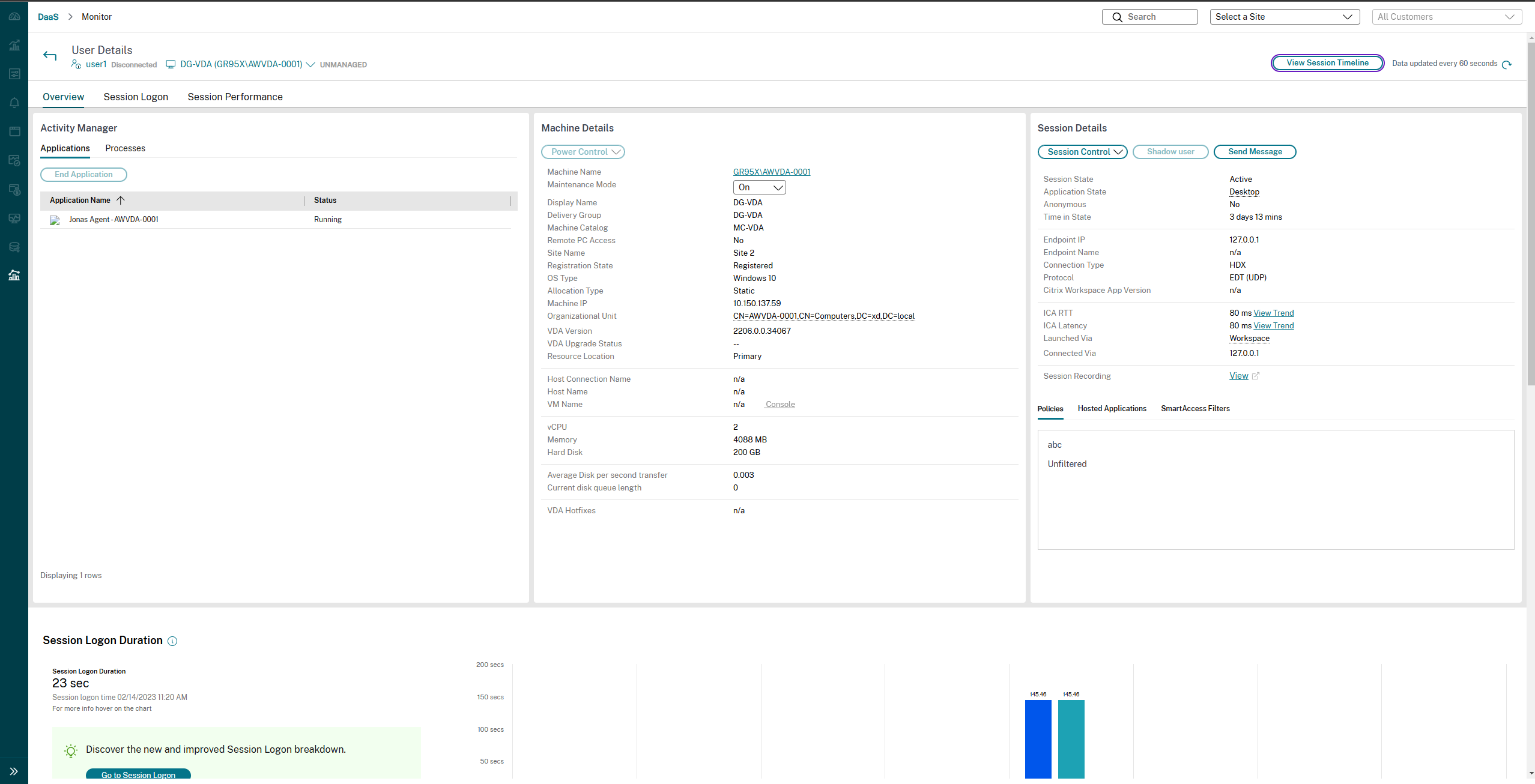 View Sessions Timeline