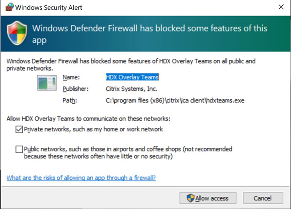 Firewall warning