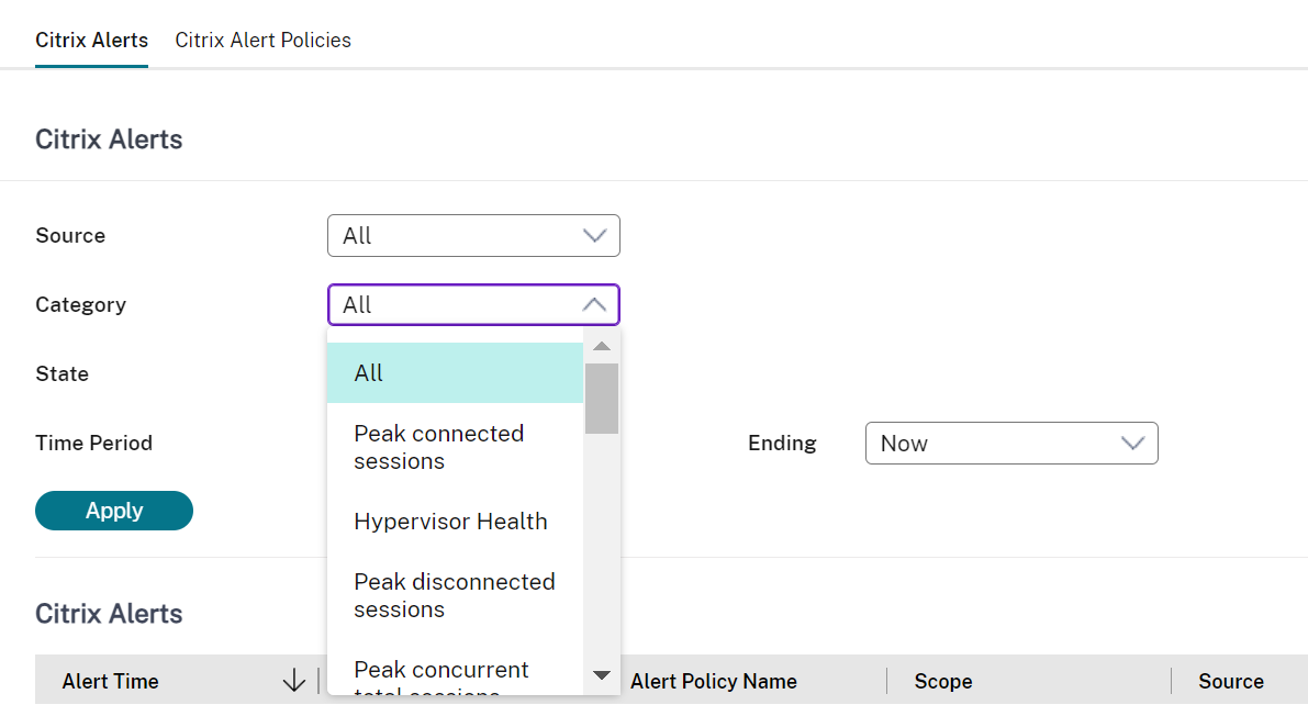 Hypervisor Alerts filter