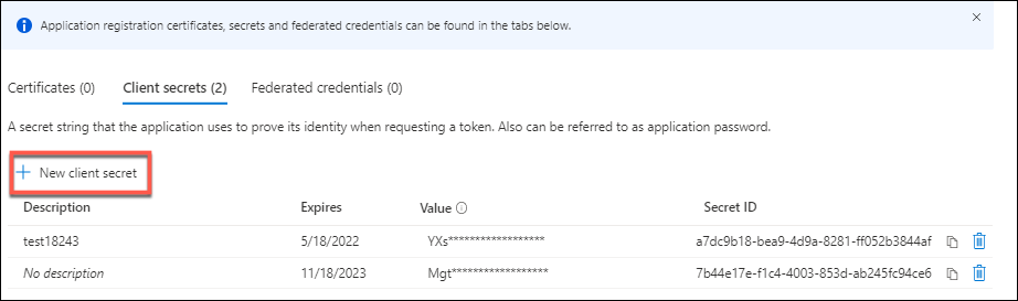 Create application secret