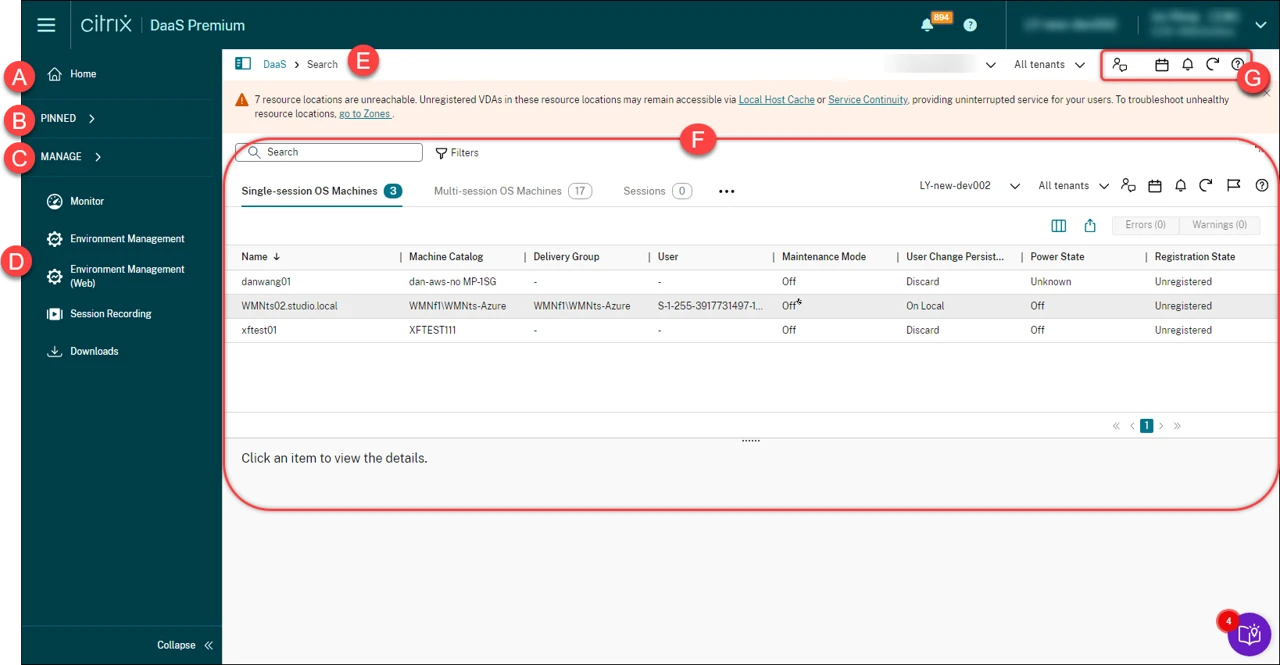 Components in the DaaS portal