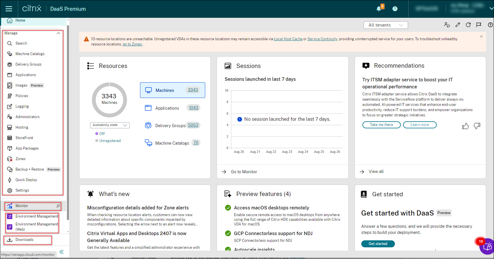 New DaaS navigation pane