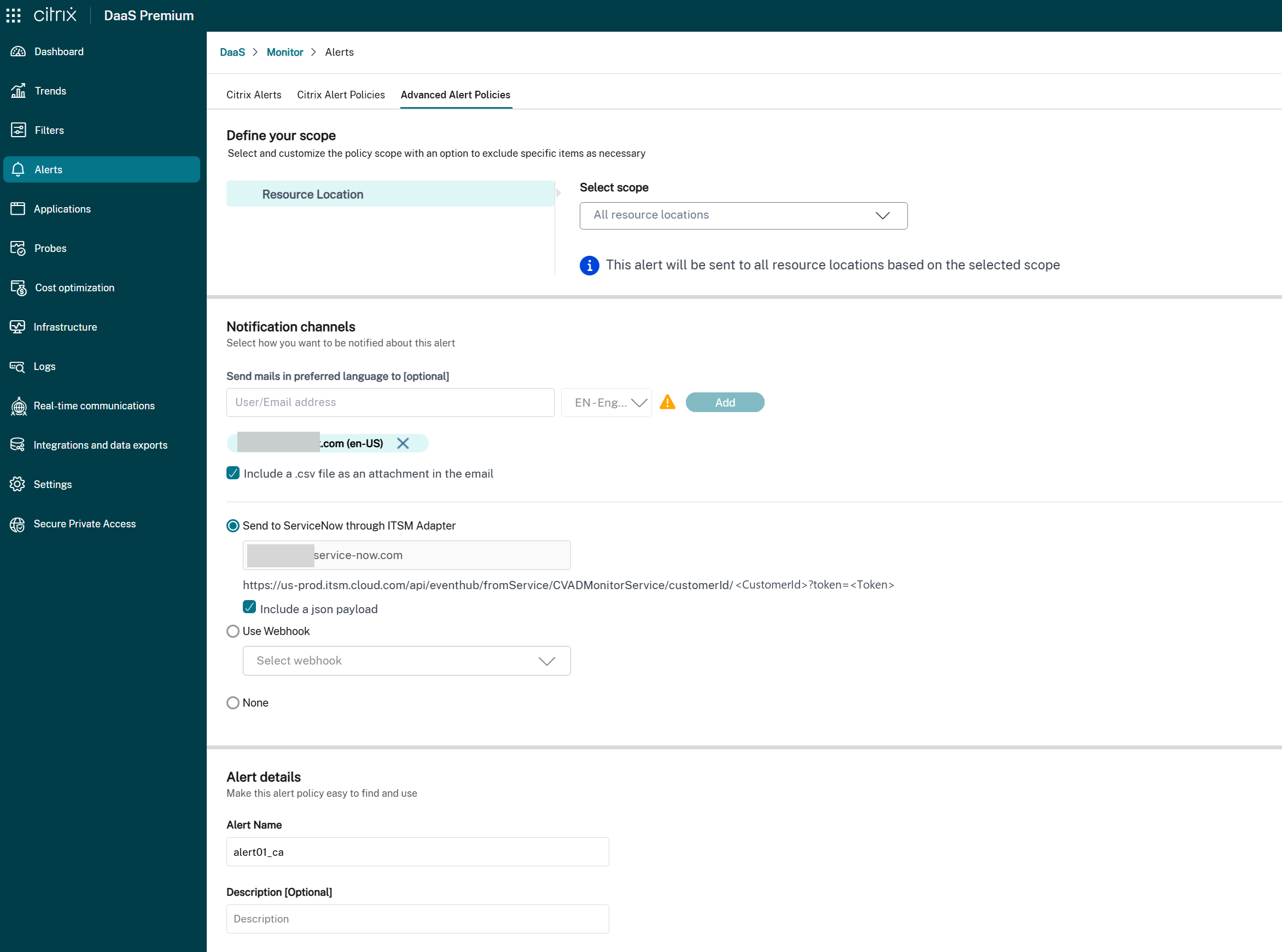 ServiceNow Alert Policy Enabled