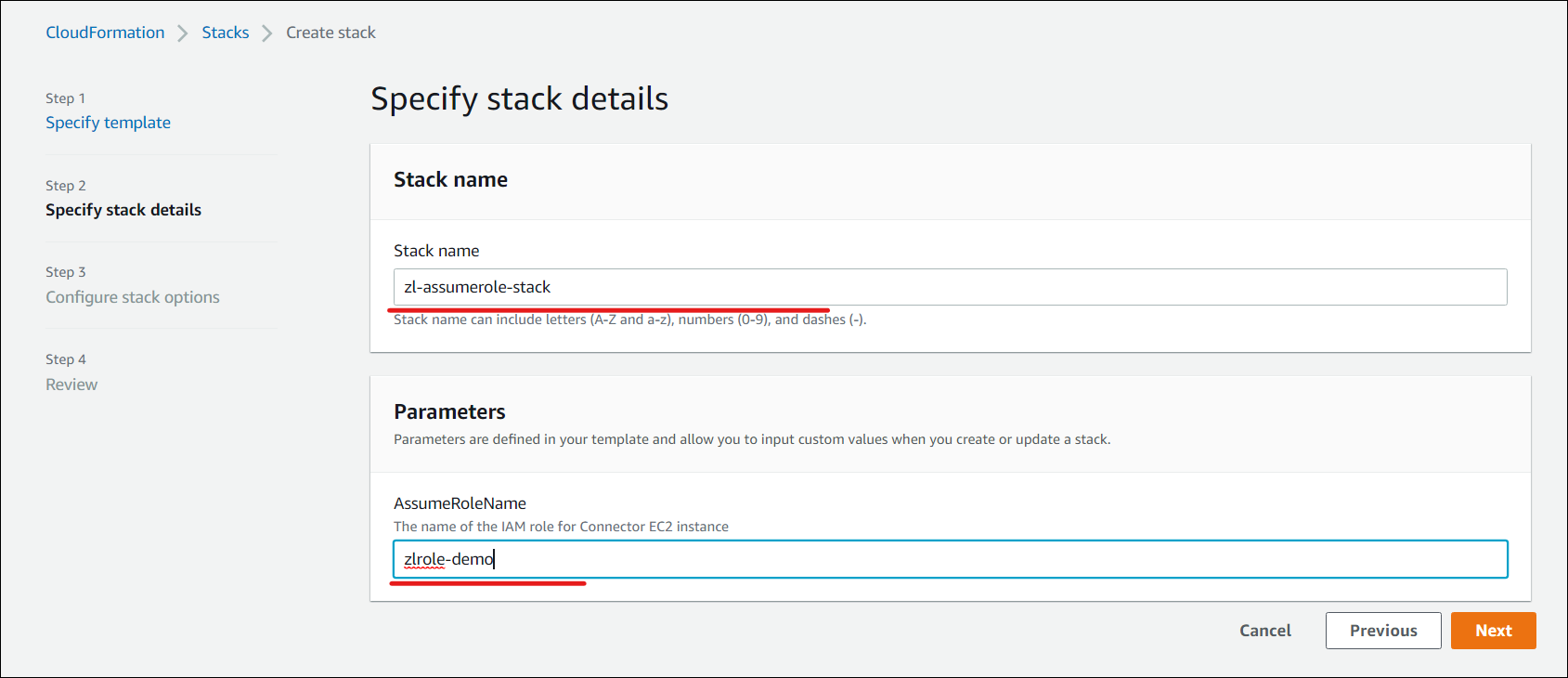 specify stack details
