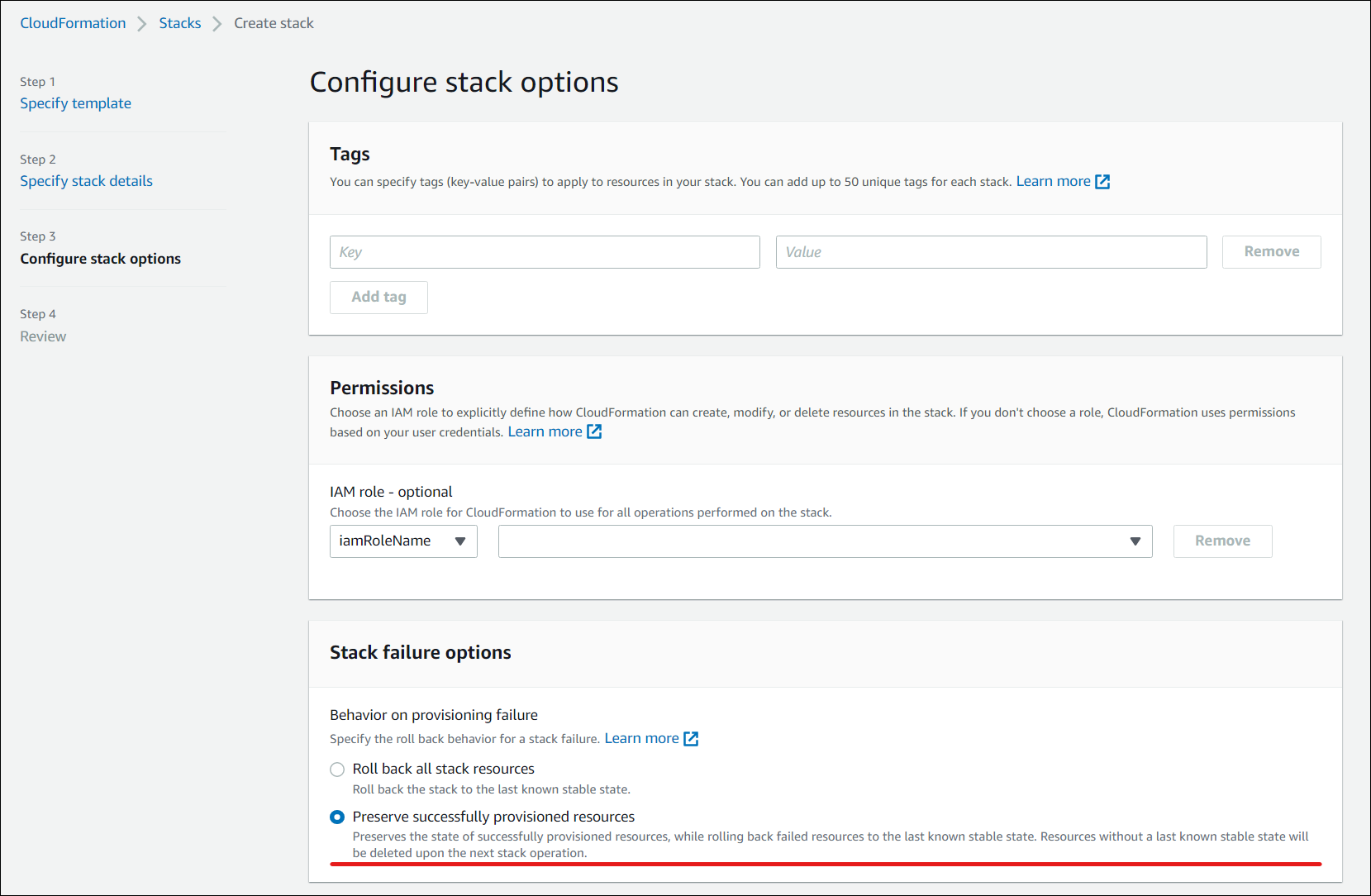 stack failure options