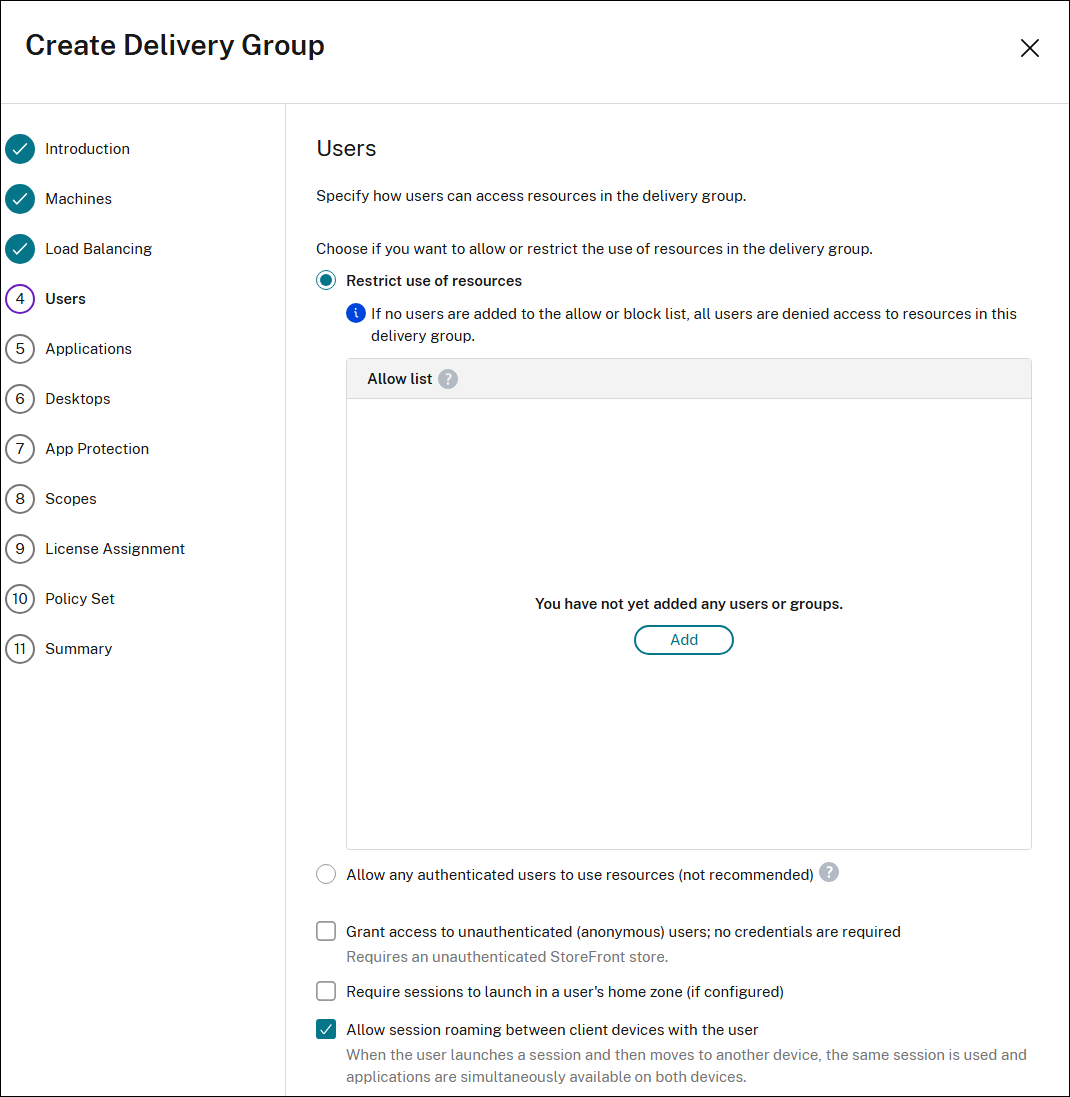 Users page for multi-session OS machines
