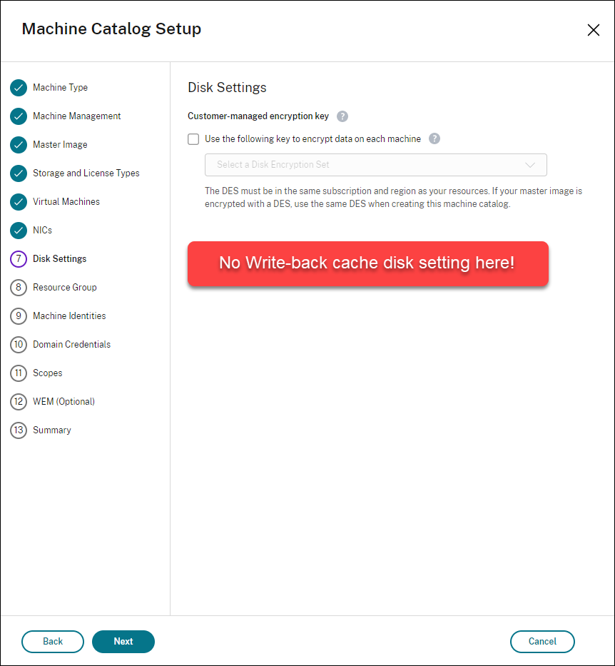 Write-back cache disk settings not available