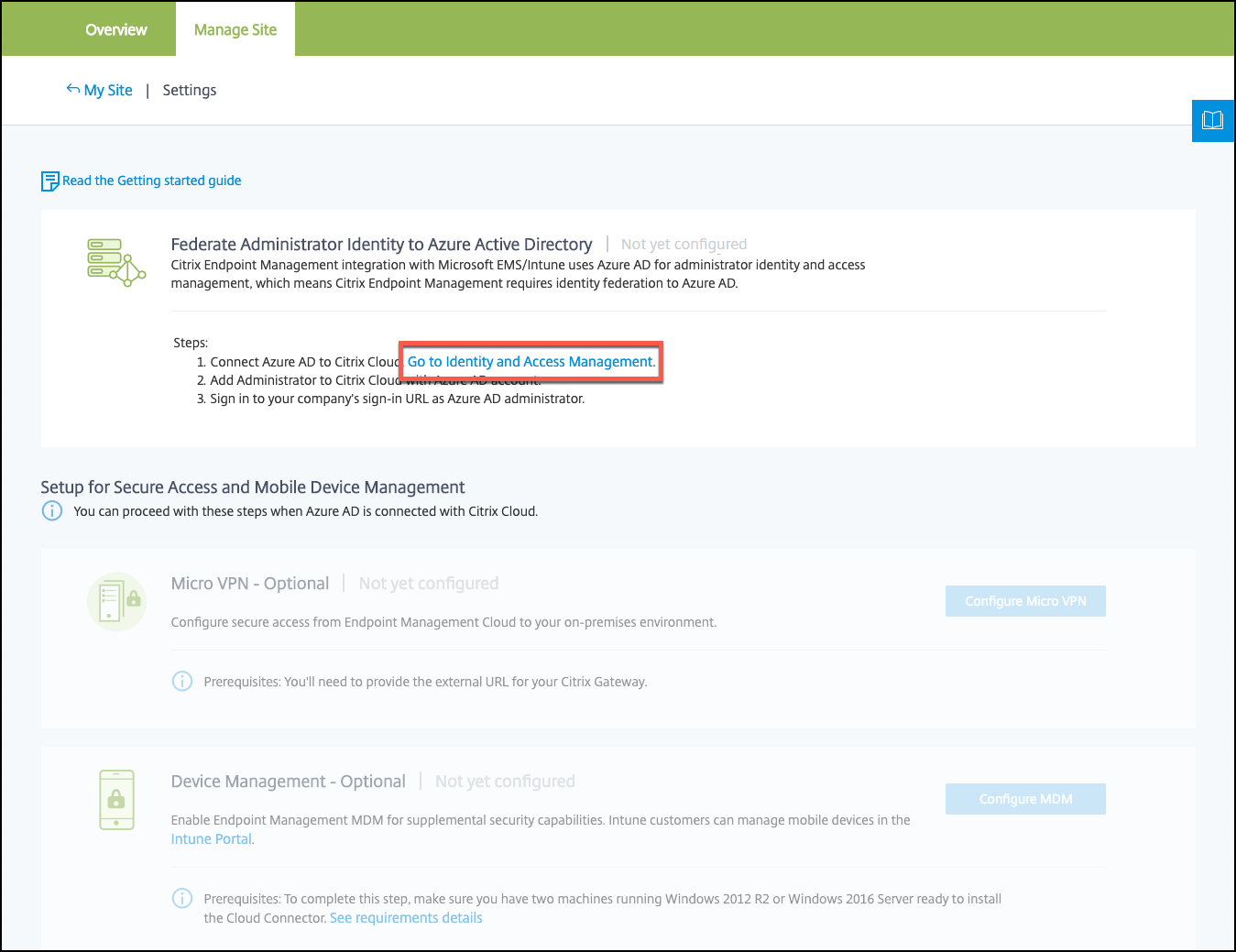 The link for Identity and Access Management