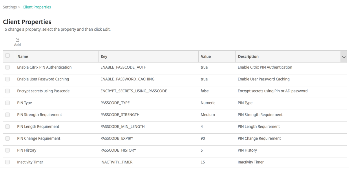 Client Properties screen