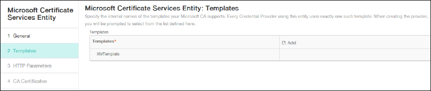 Certificates configuration screen