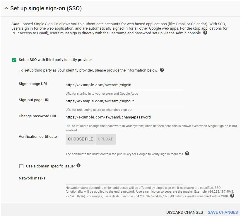 The SSO settings