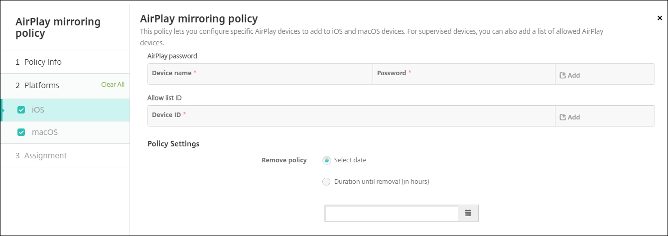 Device Policies configuration screen
