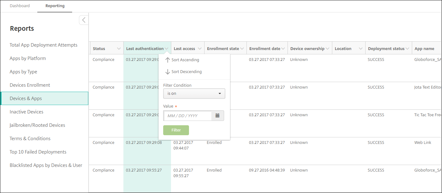 Report filter by date