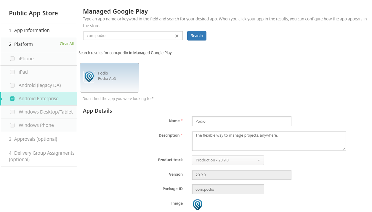Android Enterprise app configuration
