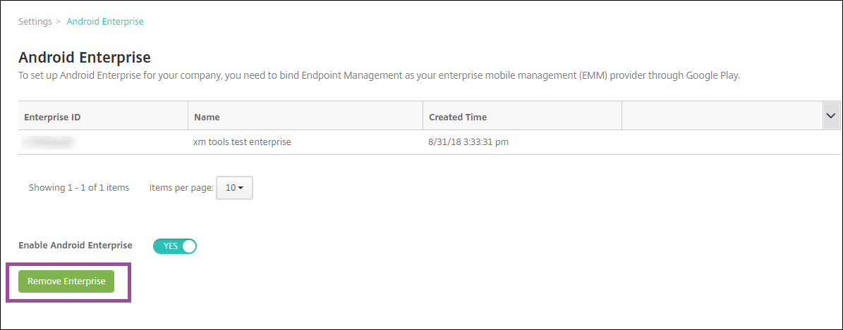The Remove Enterprise option