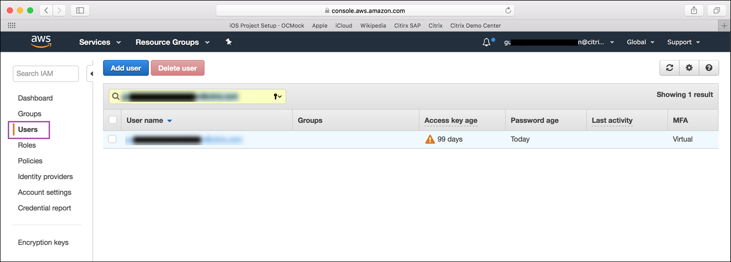 ASW console with users selected