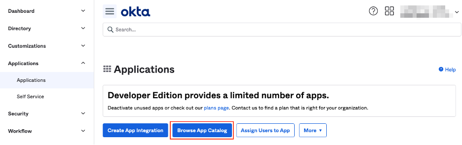 Browse App Catalog at Okta