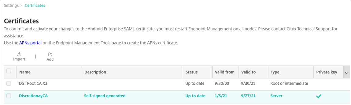 Certificate page