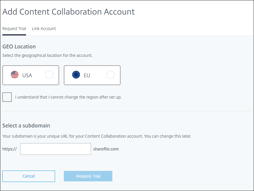 Add ShareFile Account screen