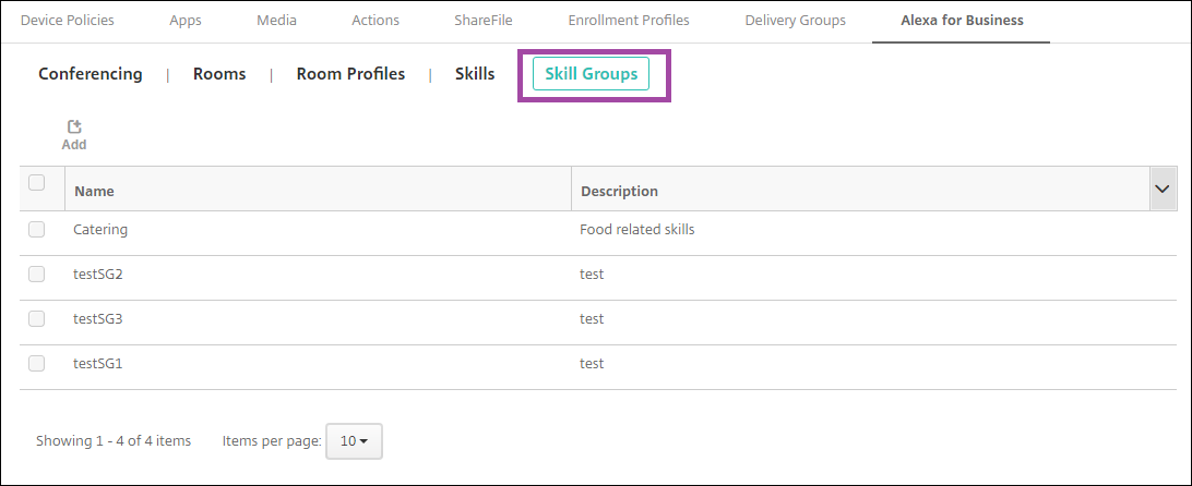 Citrix Endpoint Management console configuring Alexa for Business skill groups