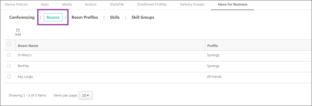 Citrix Endpoint Management console configuring Alexa for Business rooms