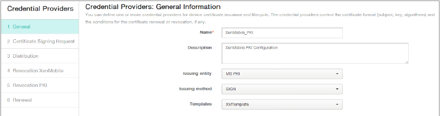 Credential Providers configuration screen