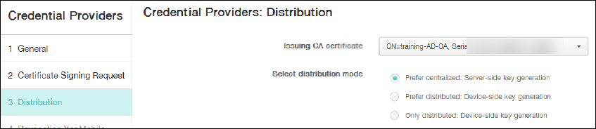 Credential Providers configuration screen
