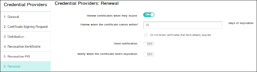 Credential Providers configuration screen