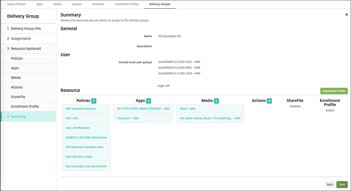 Delivery Group configuration screen