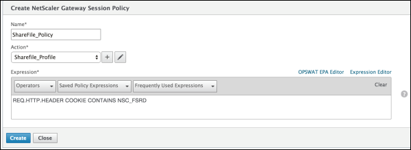 NetScaler Gateway Session Profile screen