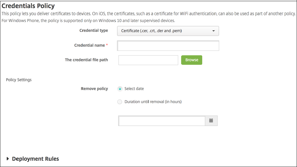 Device Policies configuration screen