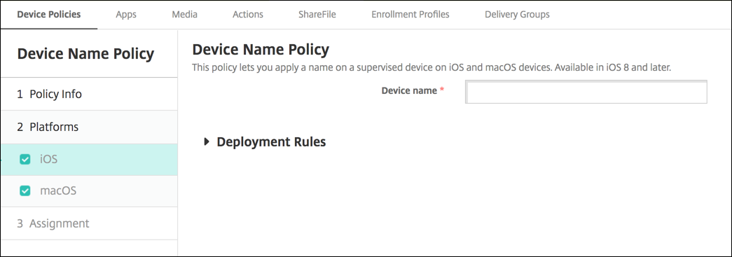 Device Policies configuration screen