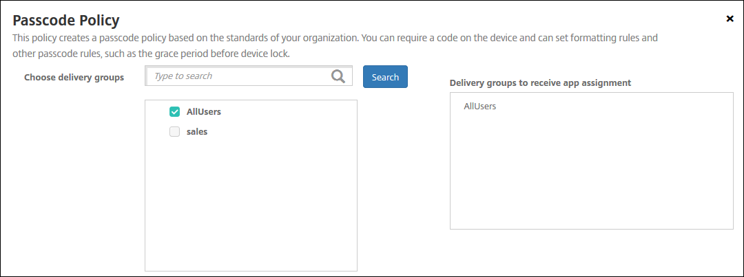 Device Policies configuration screen