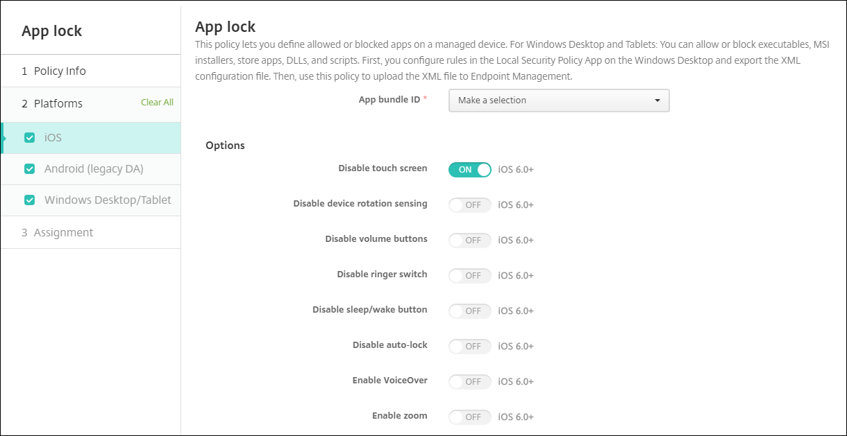 Device Policies configuration screen
