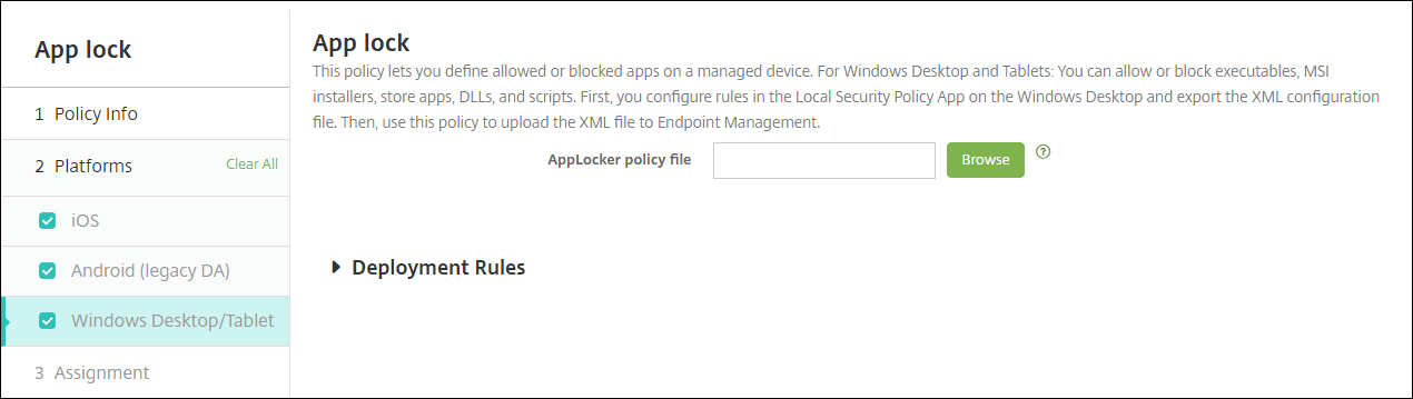 Device Policies configuration screen