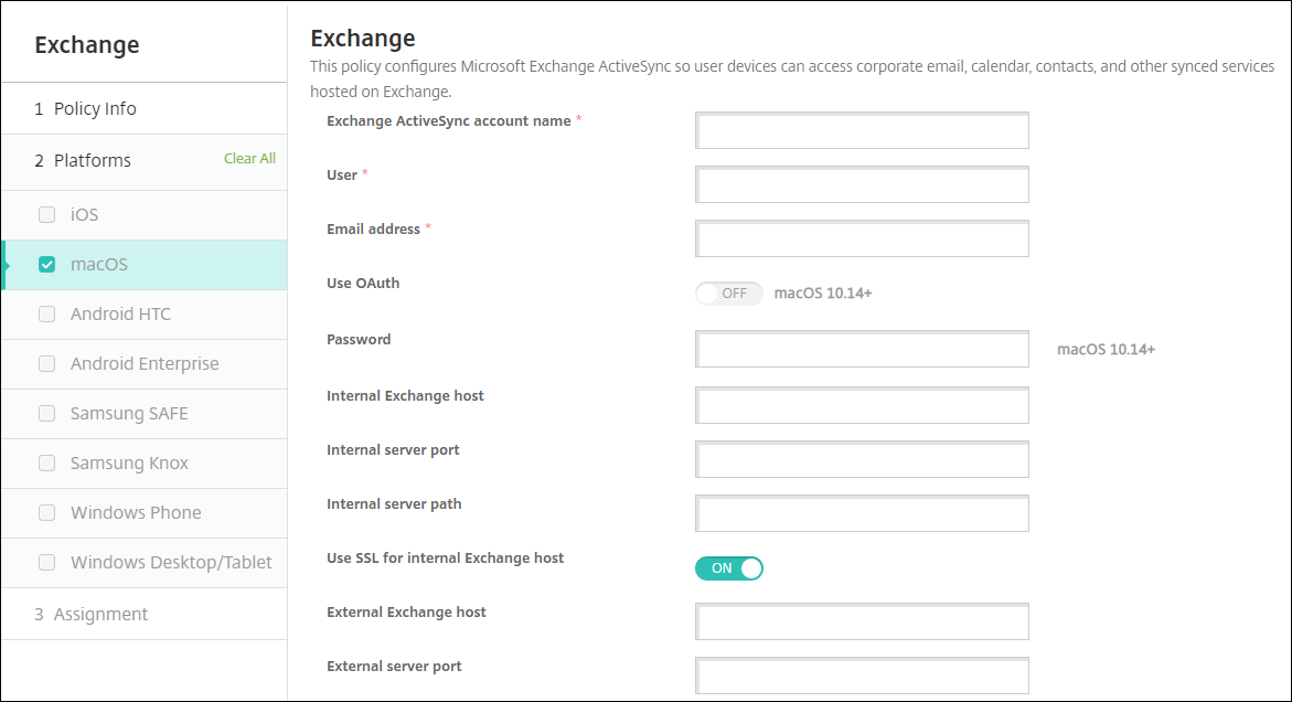 Device Policies configuration screen