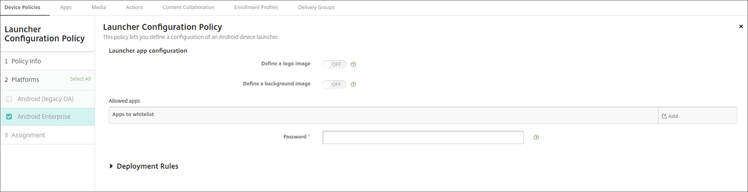 Device Policies configuration screen