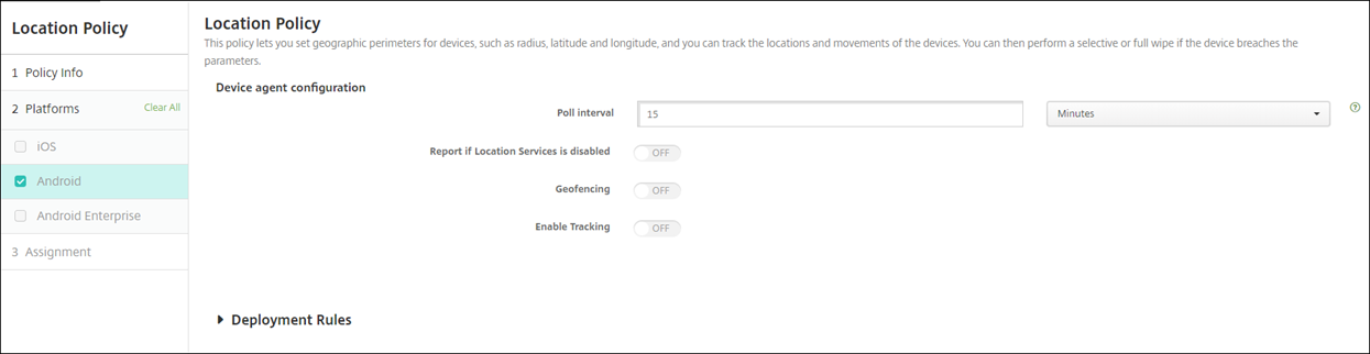 Device Policies configuration screen