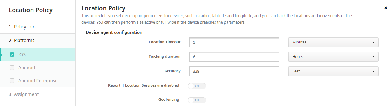 Device Policies configuration screen
