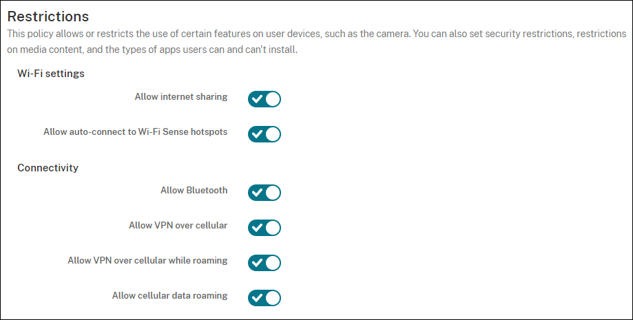 Device Policies configuration screen