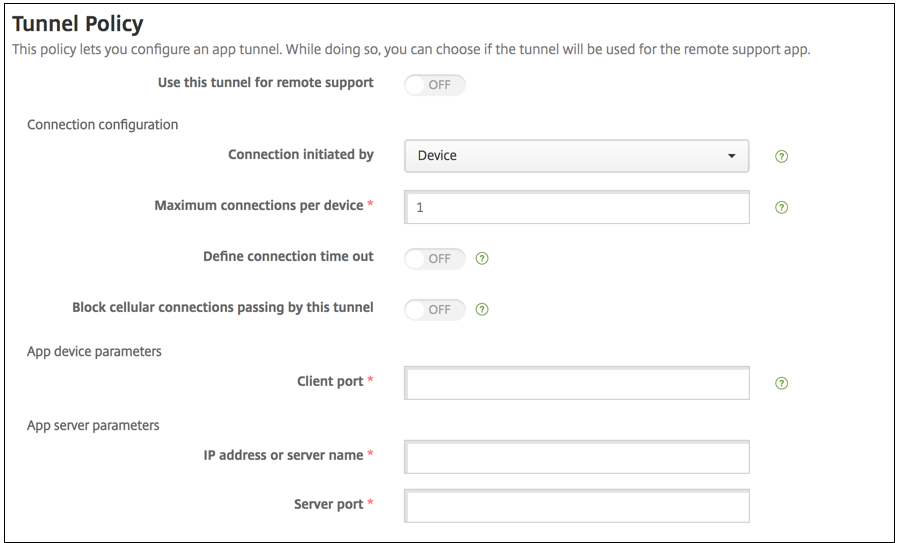 Device Policies configuration screen
