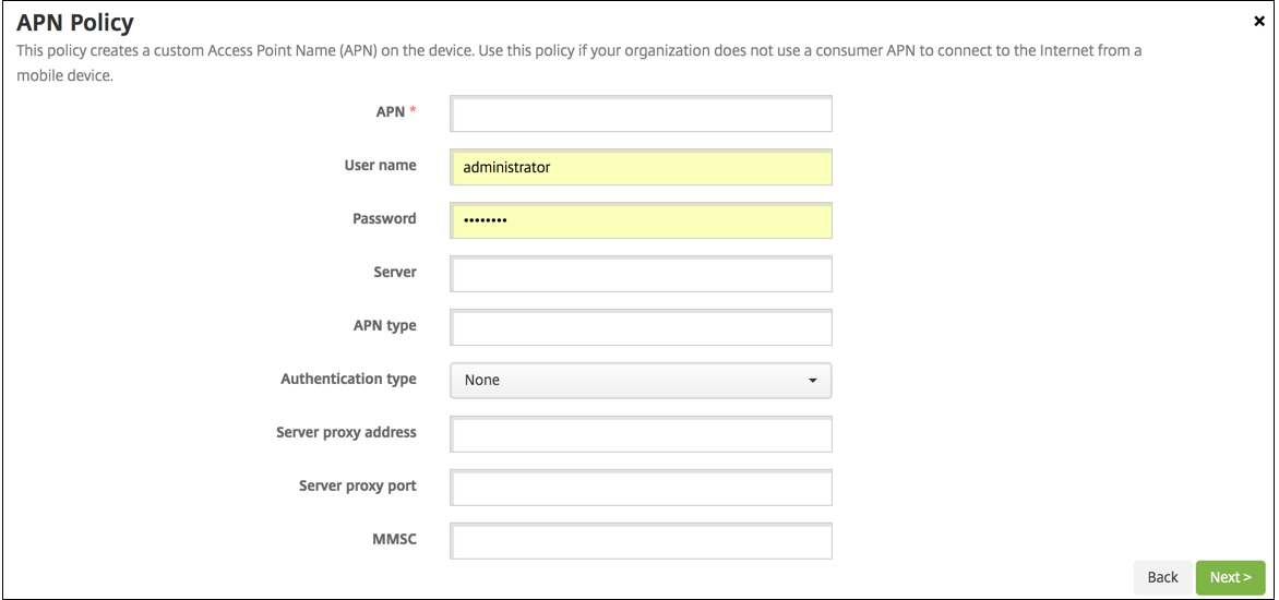 Device Policies configuration screen