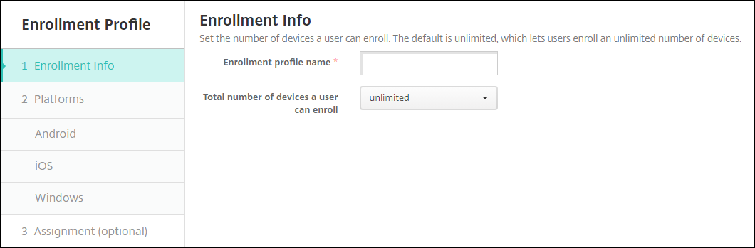 Enrollment Profile Info page