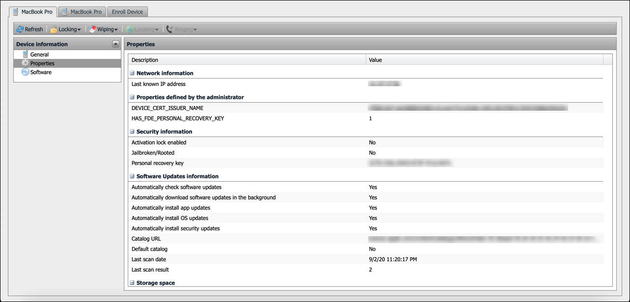 FileVault key displayed in the Self-Help Portal